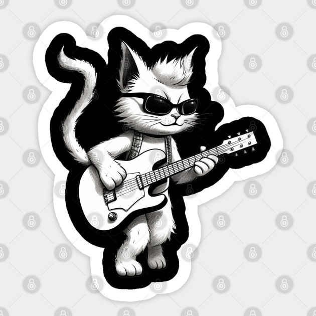 Cat playing guitar Sticker by Onceer